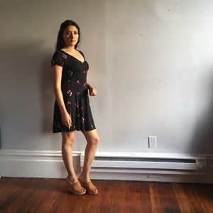 Black dress with cherry print